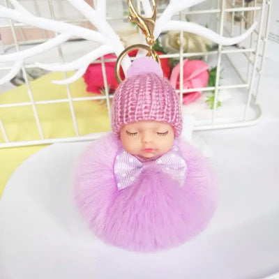 Cute plush doll imitation rabbit fur ball sleeping cute baby keychain pendant girl bag key pendant funny keychain