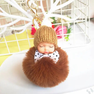 Cute plush doll imitation rabbit fur ball sleeping cute baby keychain pendant girl bag key pendant funny keychain