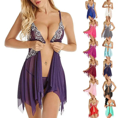 Underwear Women Sexy Lingerie Erotic Dress See-through Lace Pajamas Sleepwear Nightdress + Thong Sexy Costumes Sex Dress