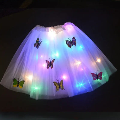 Girls Kids Butterfly Light Up Tutu LED Skirt