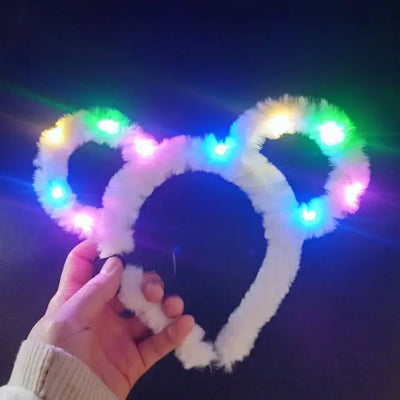 LED Light up Cat Monkey Ear Hair Hoop Children Adult Glowing Toy Flash Headdress Lovely Animal Mouse Headband Christmas Carnival