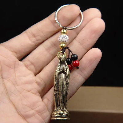 Vintage Brass Blessed Virgin Mary Figurines Key Chains Pendants Heavy Holy Mother Religion Faith People Keyrings Hangings Gifts
