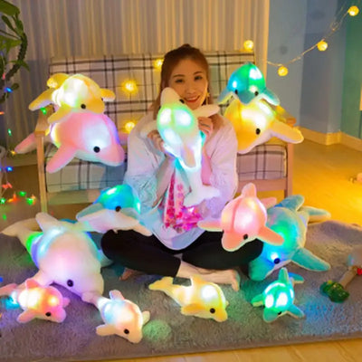 35cm Creative Luminous Dolphin Doll Glowing LED Light Plush Animal Toys Colorful Doll Pillow Girl Kids Birthday Gift Home Decor