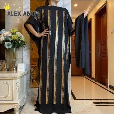 High Quality Comfortable Fabric Muslim Hijab Dresses African Caftan Rose Sequins Shinning Boubou Party Elegant Islamic Clothing