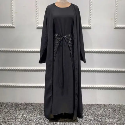 Diamond Silky Djellaba Muslim Dress 3 Pieces Muslim Suits Elegant Long Islamic Abayas Women Modest Wear Clothing EID Sets WY442