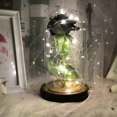 Artificial Eternal Rose Led Light Beauty In Glass Cover Christmas Home Decor