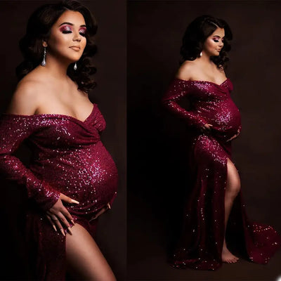 Extra Glitter Sequined Maternity Women Dresse