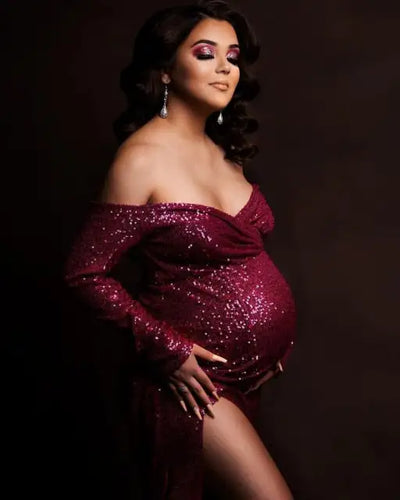 Extra Glitter Sequined Maternity Women Dresse