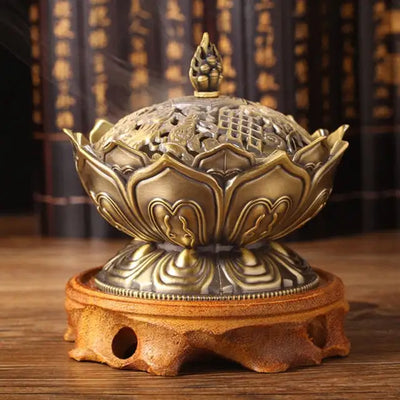 Lotus Flower Incense Burner Buddhism Buddha Holder Brass Mini Censer Incense Metal Craft Home Decoration