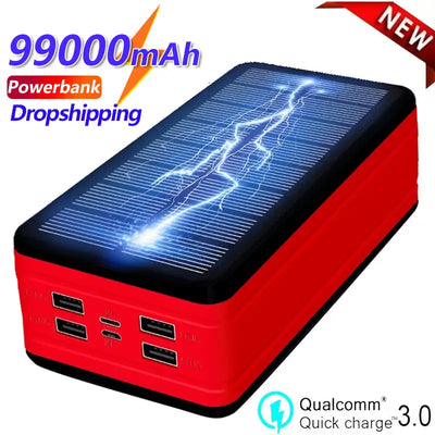 99000mAh Solar Power Bank Portable Charger Large Capacity LED 4USB Outdoor Travel External Battery for Samsung Xiaomi IPhone