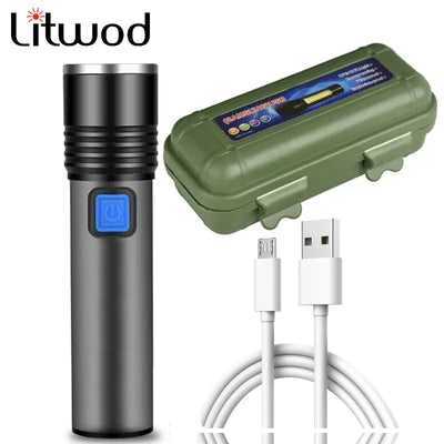 XM-L T6 Built-in USB Rechargeable Battery LED Flashlight Zoomable Aluminum Torch Waterproof  for Bike Camping Light head lamp
