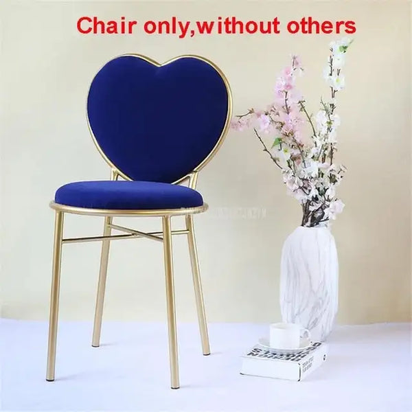 Modern Fashion Nordic Minimalist Coffee Cafe Chair Love Heart Shape Backrest Flannelette Soft Seat Metal Iron Art Leisure Chair