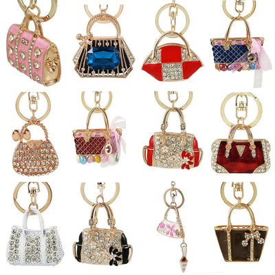 High Quality Handbag Keychains Crystal Pave Metal Fashion Women Bag Pendant Rhinestone Key Chains For Car Christmas Gift